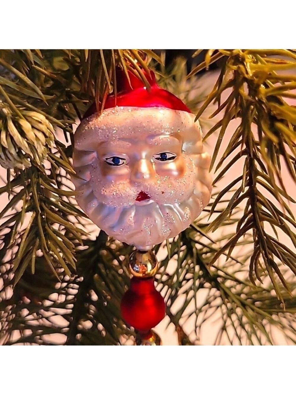 Glass Molded Shimmery Santa Face/Gold Star Christmas Tree Garland